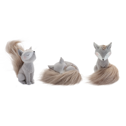Fox (Set of 6) 2.75"H, 5"H, 5.25"H Resin/Faux Fur -Ship Only
