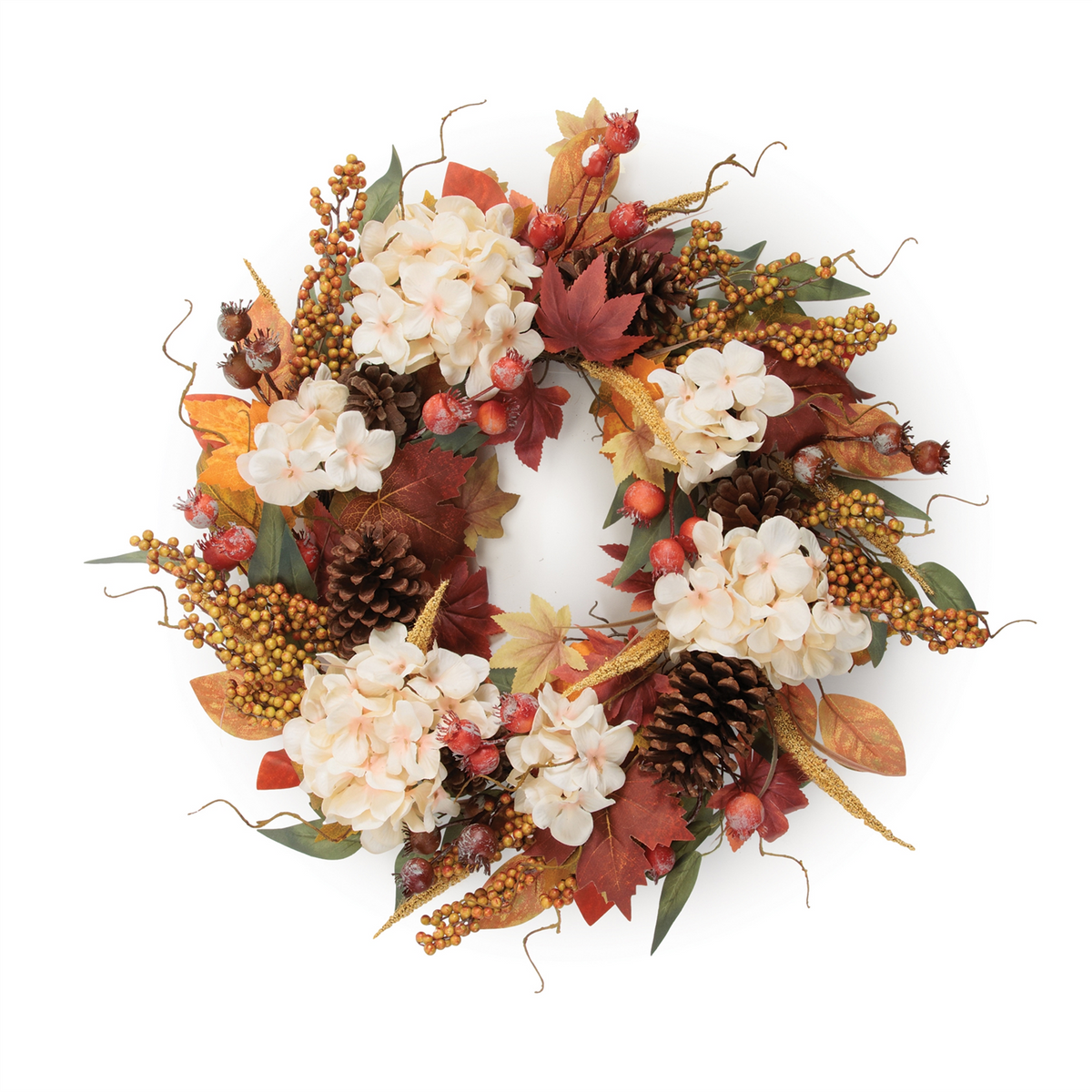 Fall Hydrangea Wreath 22”D Plastic/Polyester/Twig -Ship Only