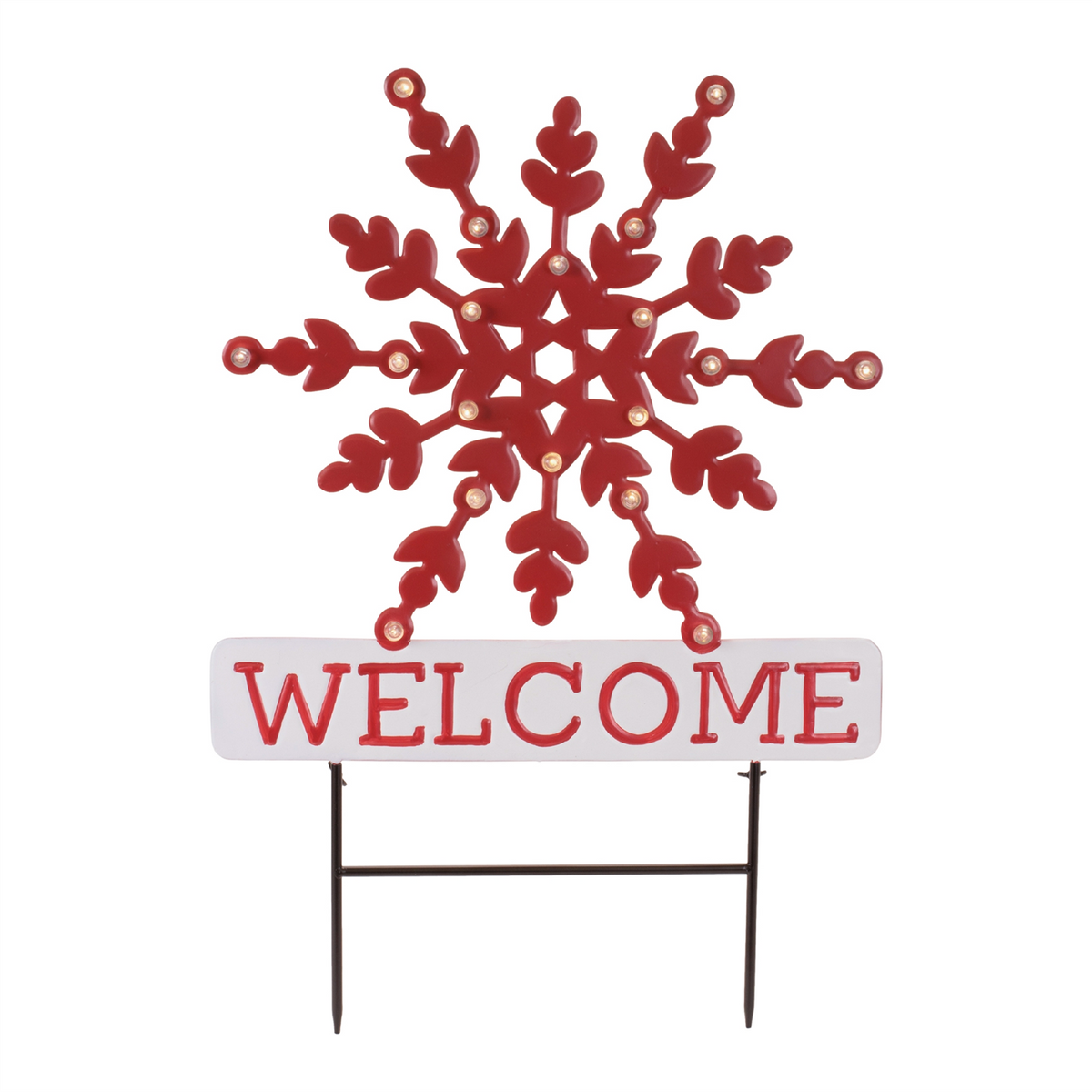 LED Welcome Planter Stake 19.5"L x 28"H Metal 3 AAA Batteries Not Included -Ship Only