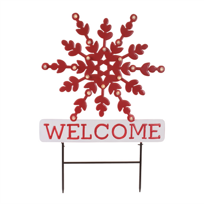 LED Welcome Planter Stake 19.5"L x 28"H Metal 3 AAA Batteries Not Included -Ship Only