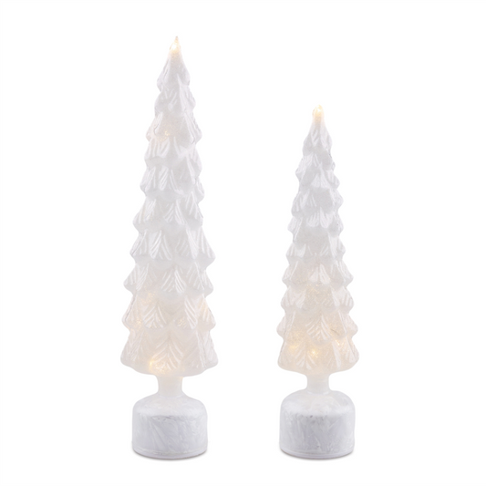 Rotating LED Tree (Set of 2) 16"H, 19"H Glass 6 Hr Timer 3 AA Batteries Not Included -Ship Only