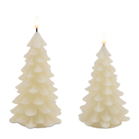 LED Tree Candle (Set of 2) 8"H, 9"H Wax/Plastic 2 AA Batteries Not Included -Ship Only