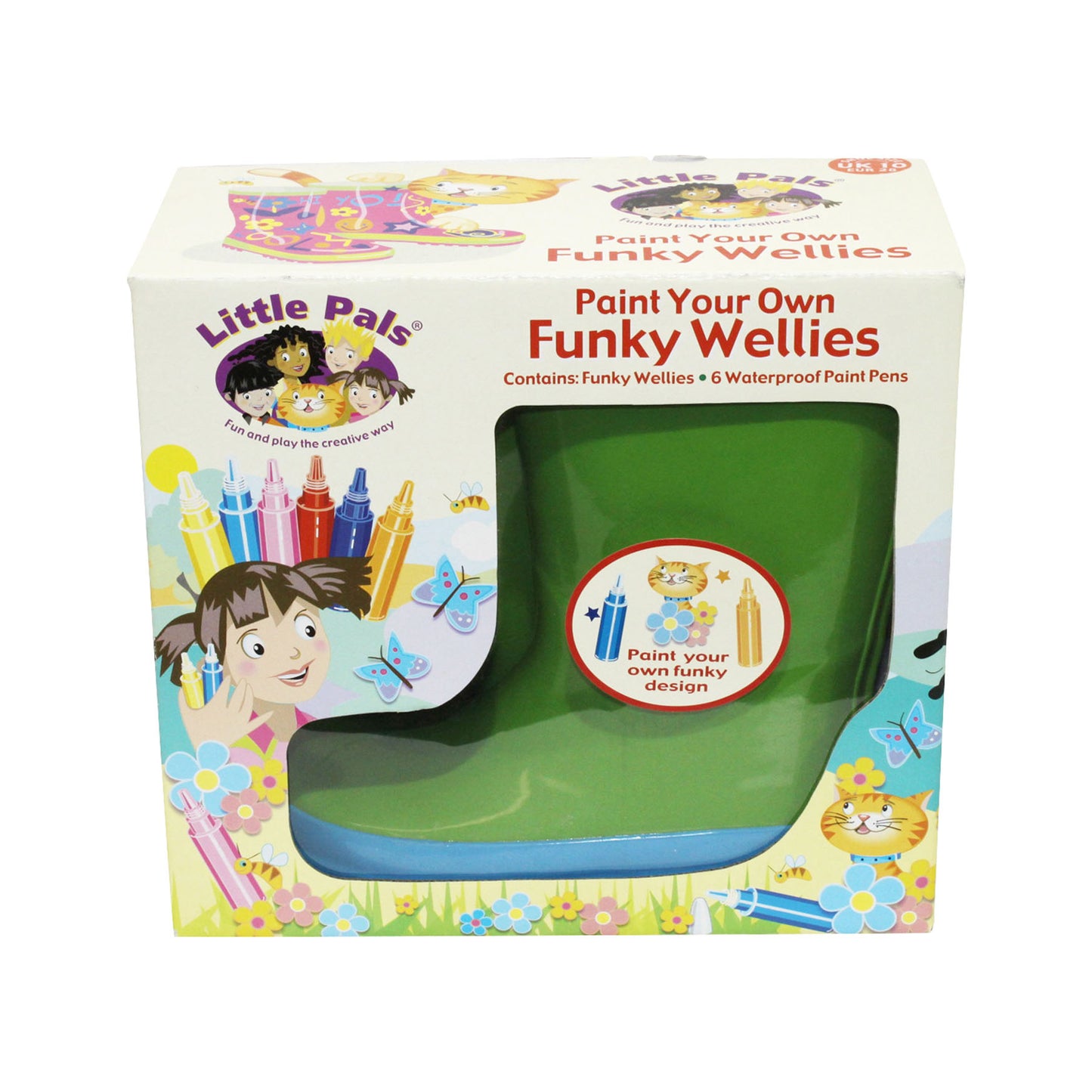 Little Pals Paint Your Own Wellies Rain Boots Green with Blue Trim Kids US Size 11.5 -Ship Only