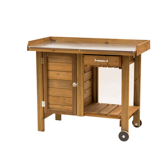 Gardener's Table with Wheels Cabinet and Drawer -Ship Only