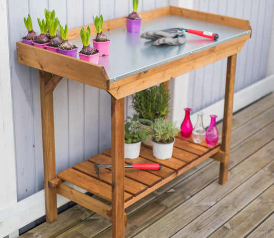 Gardener's Table with Tin Surface -Ship Only