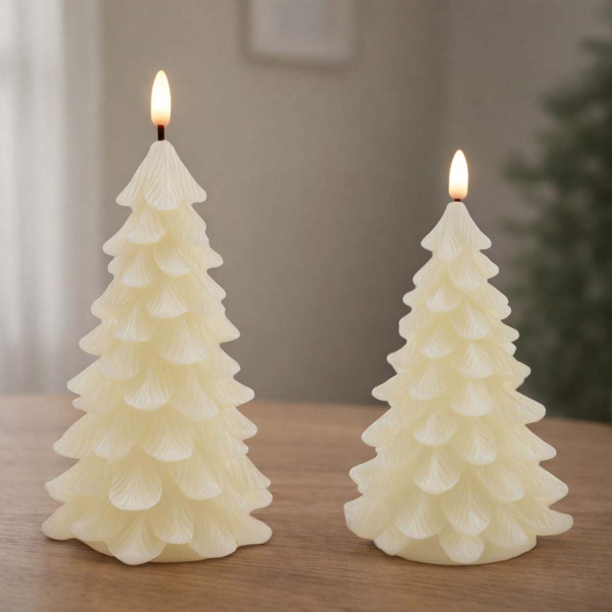 LED Tree Candle (Set of 2) 8"H, 9"H Wax/Plastic 2 AA Batteries Not Included -Ship Only