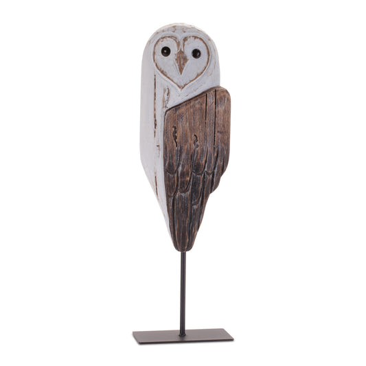 Owl on Stand 14”H Wood/Iron -Ship Only