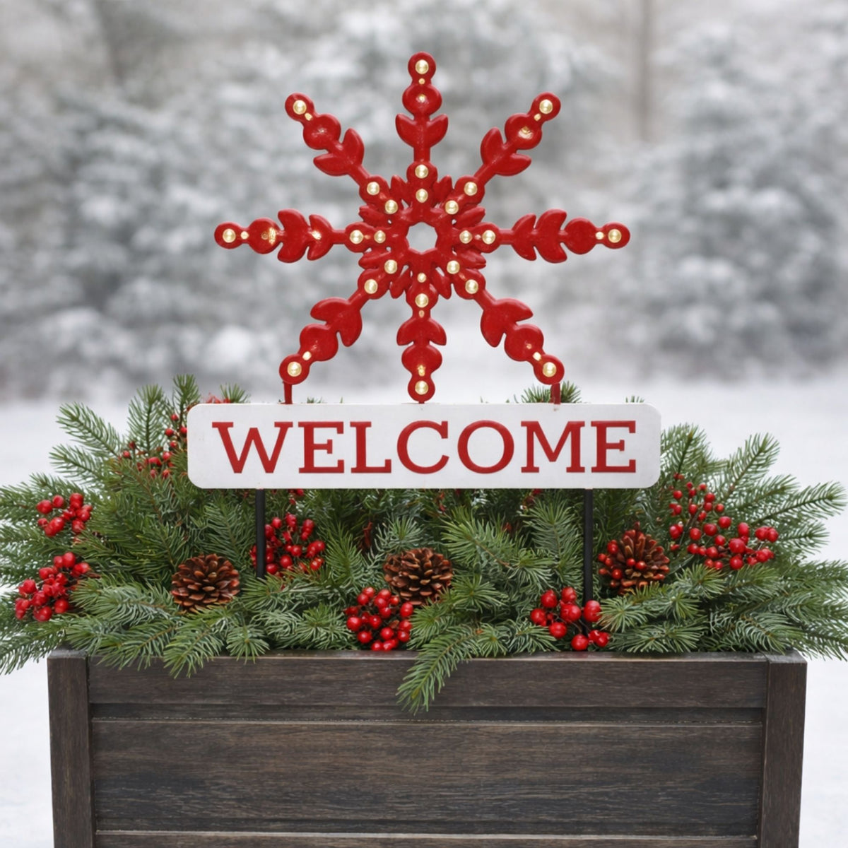LED Welcome Planter Stake 19.5"L x 28"H Metal 3 AAA Batteries Not Included -Ship Only