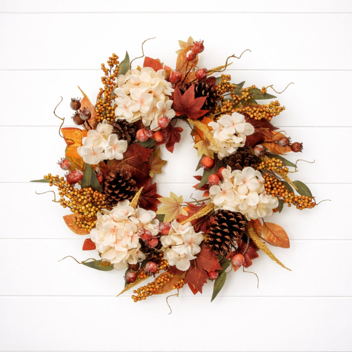 Fall Hydrangea Wreath 22”D Plastic/Polyester/Twig -Ship Only