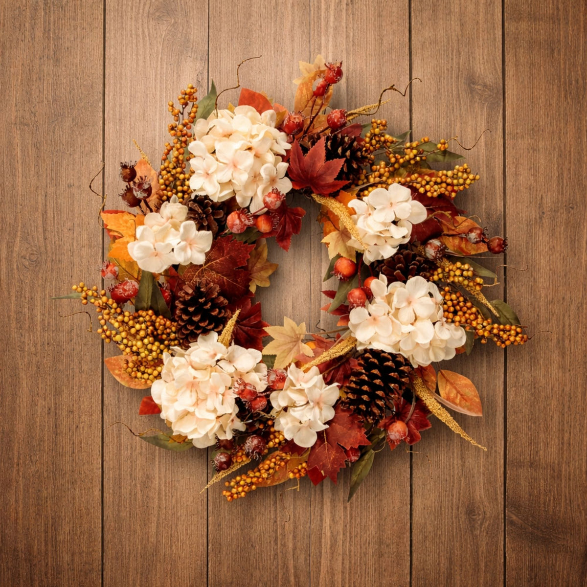 Fall Hydrangea Wreath 22”D Plastic/Polyester/Twig -Ship Only