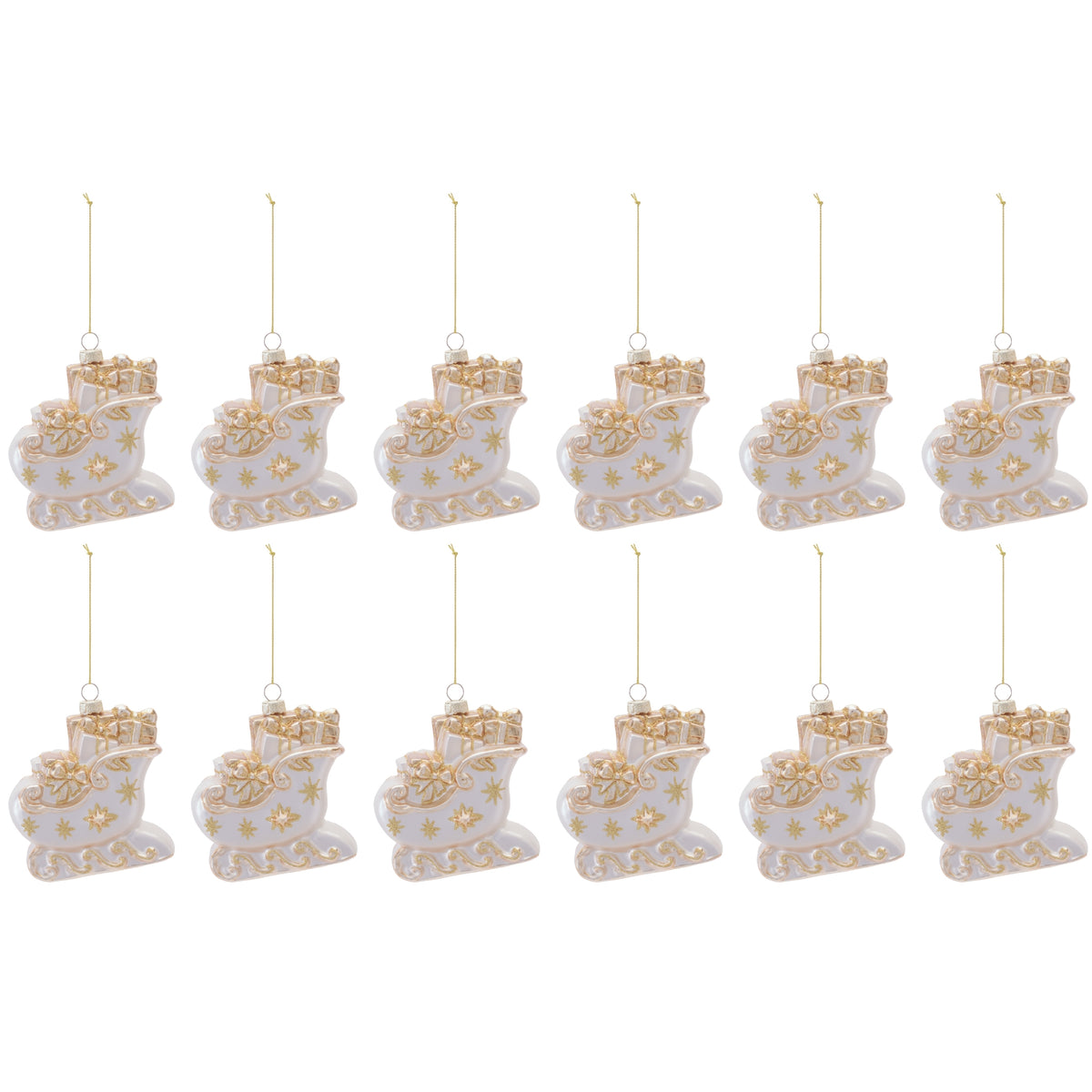 Sleigh Ornament (Set of 12) 4”H Glass