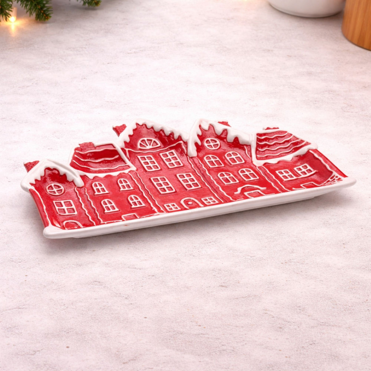 Street w/Houses Platter (Set of 4) 12.5"L x 7"W x 1"H Ceramic