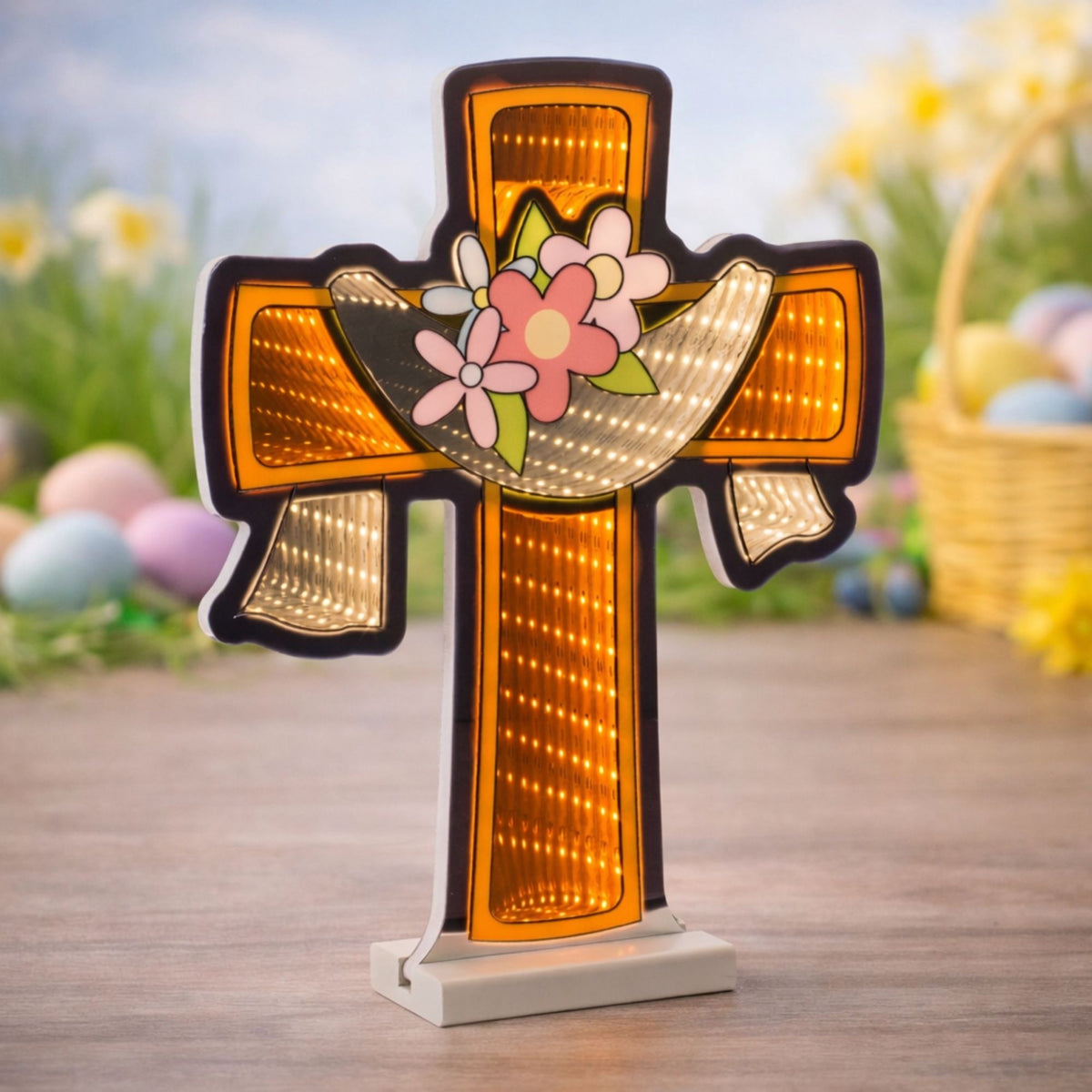 Cross w/Drape and Floral Ekkolight 14”H Acrylic UL Plug -Ship Only