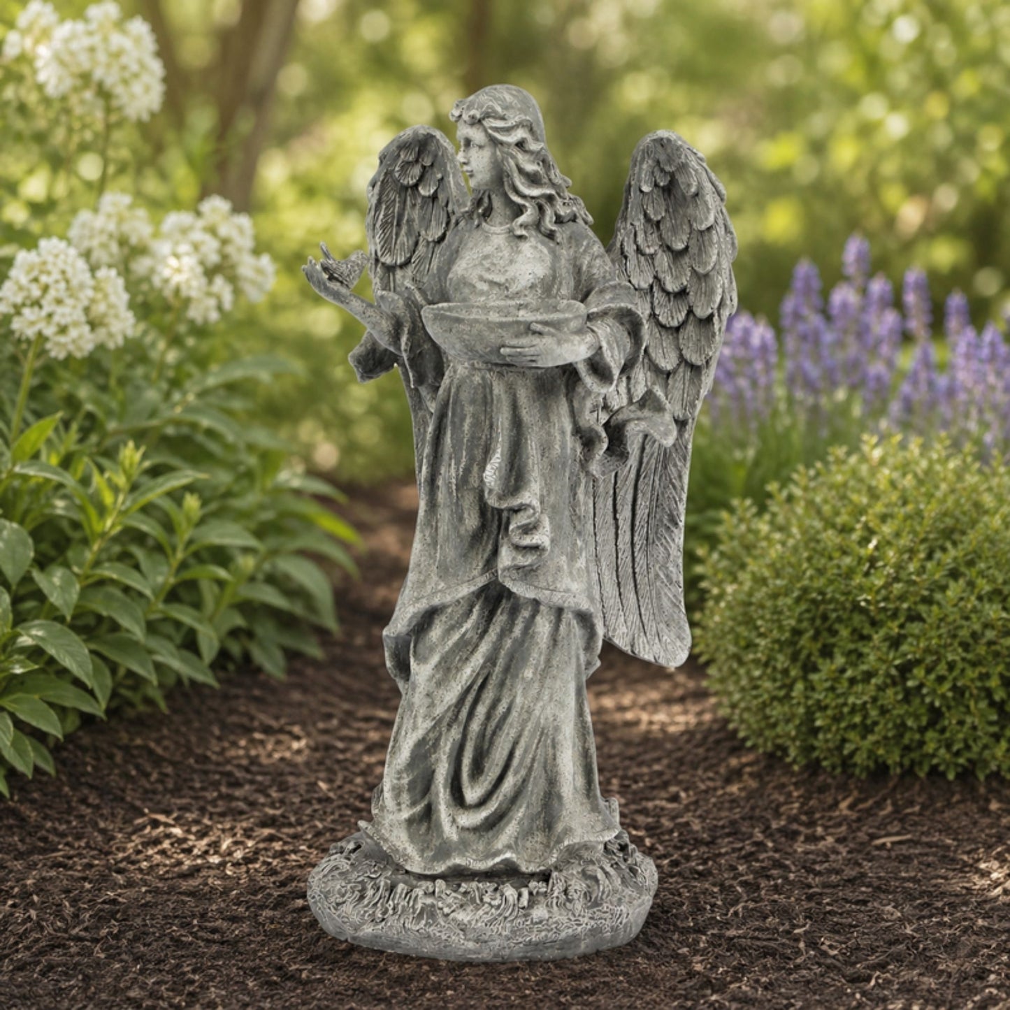 Garden Angel Statue with Birdfeeder or Bath Bowl 23"H -Ship Only
