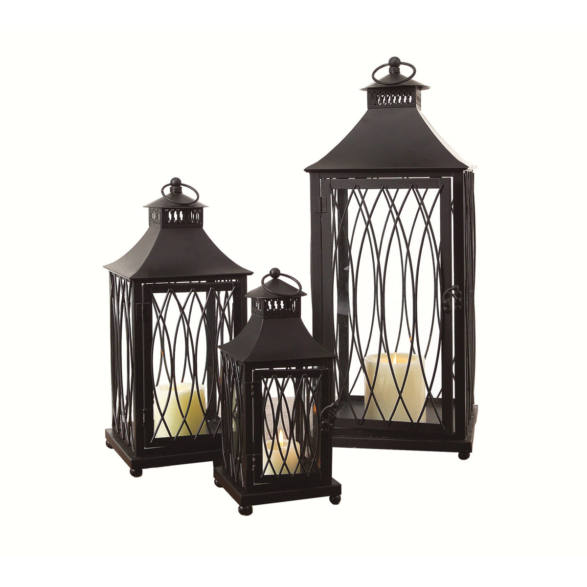 Traditional Black Metal Lantern (Set of 3) -Ship Only