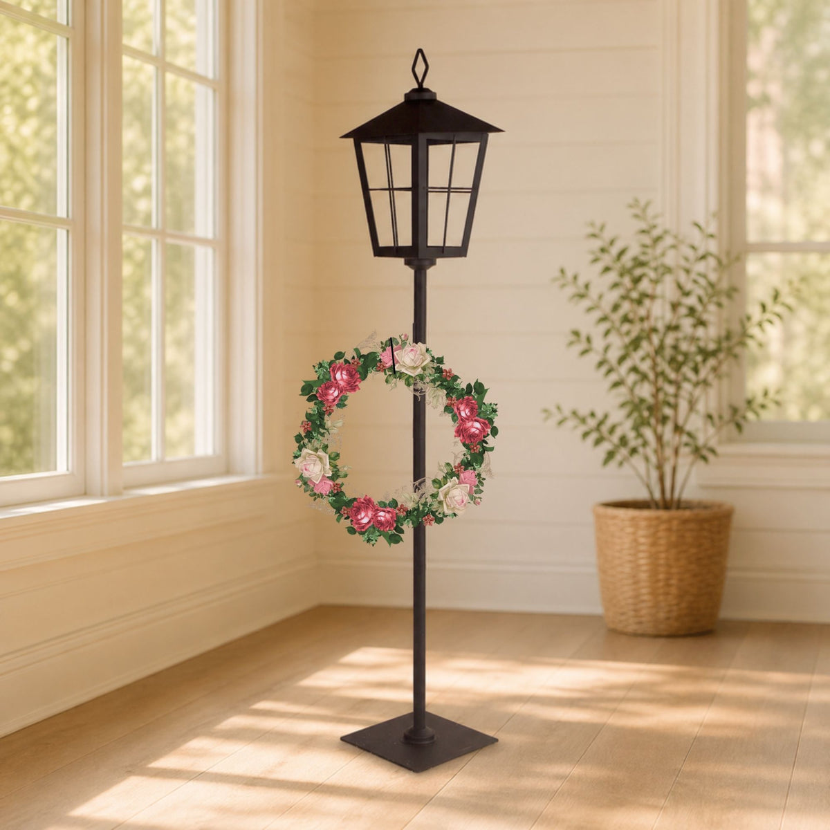 Metal Lantern Post with Wreath Holder 43.25"H -Ship Only