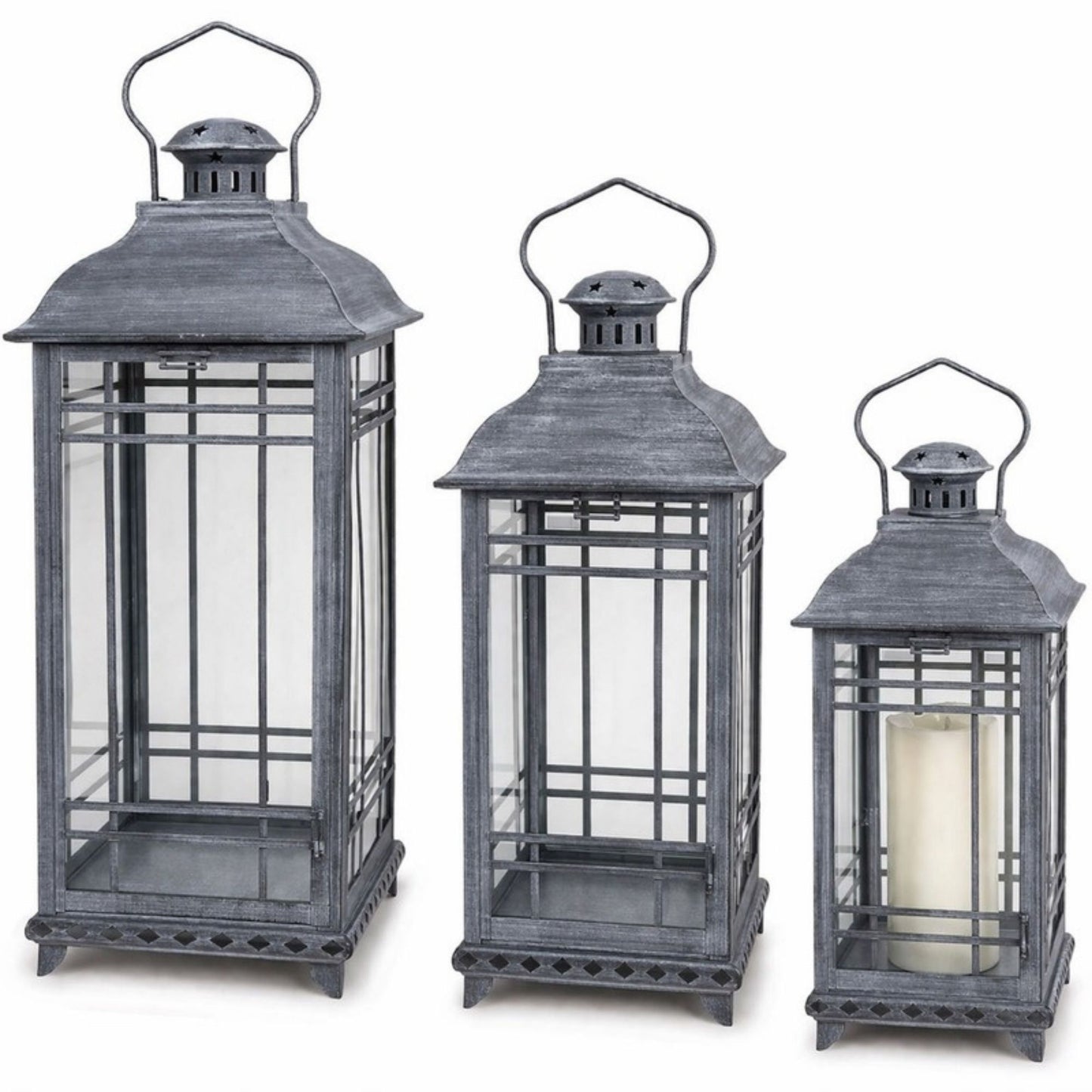 Traditional Grey Metal Lantern (Set of 3) -Ship Only