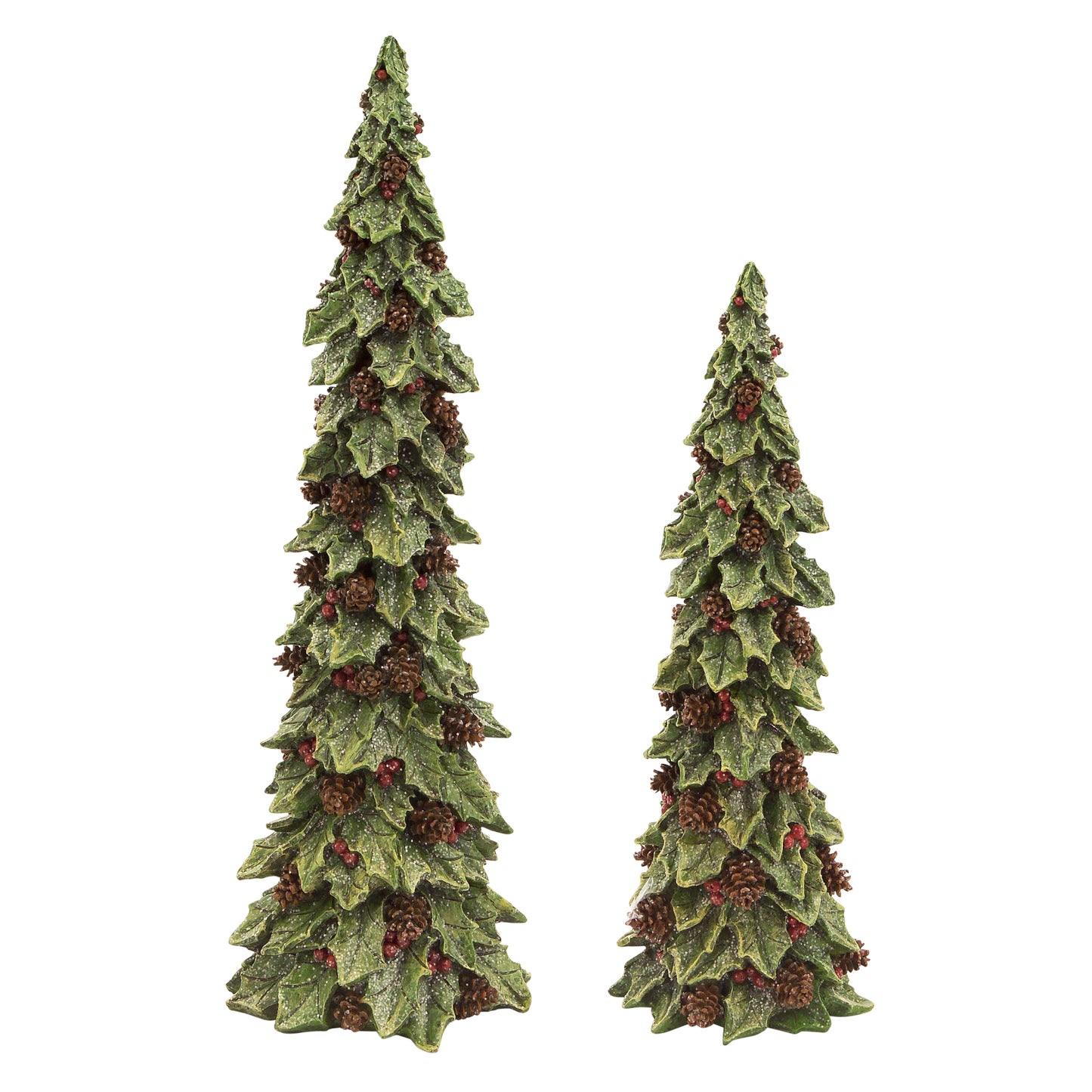 Holly Leaf Holiday Trees with Pinecone Accents (Set of 2) -Ship Only