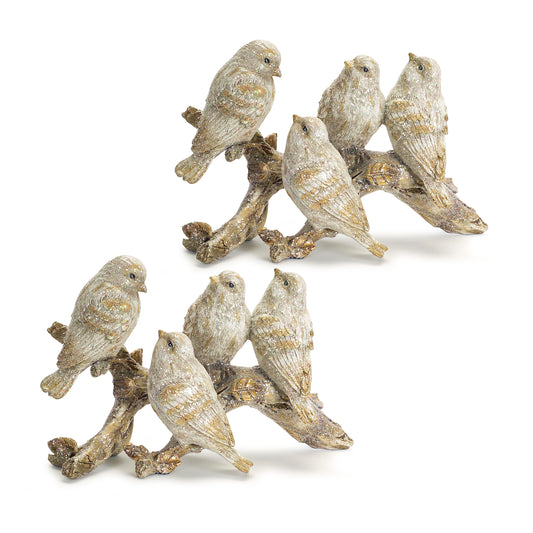 Gold Brushed Birds on a Branch Figurine (Set of 2) -Ship Only