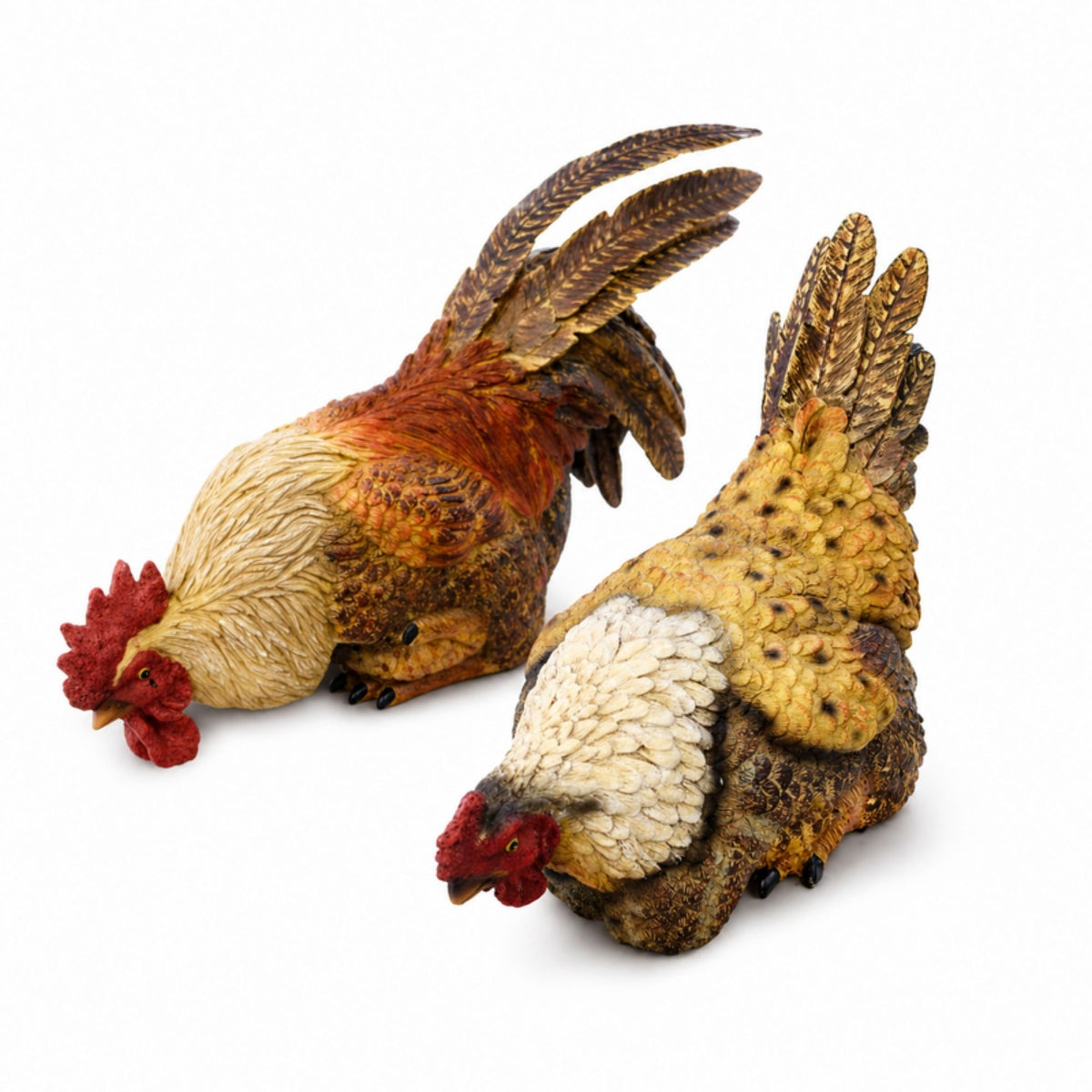 Hen and Rooster Shelf Sitter with Metal Accents (Set of 2)