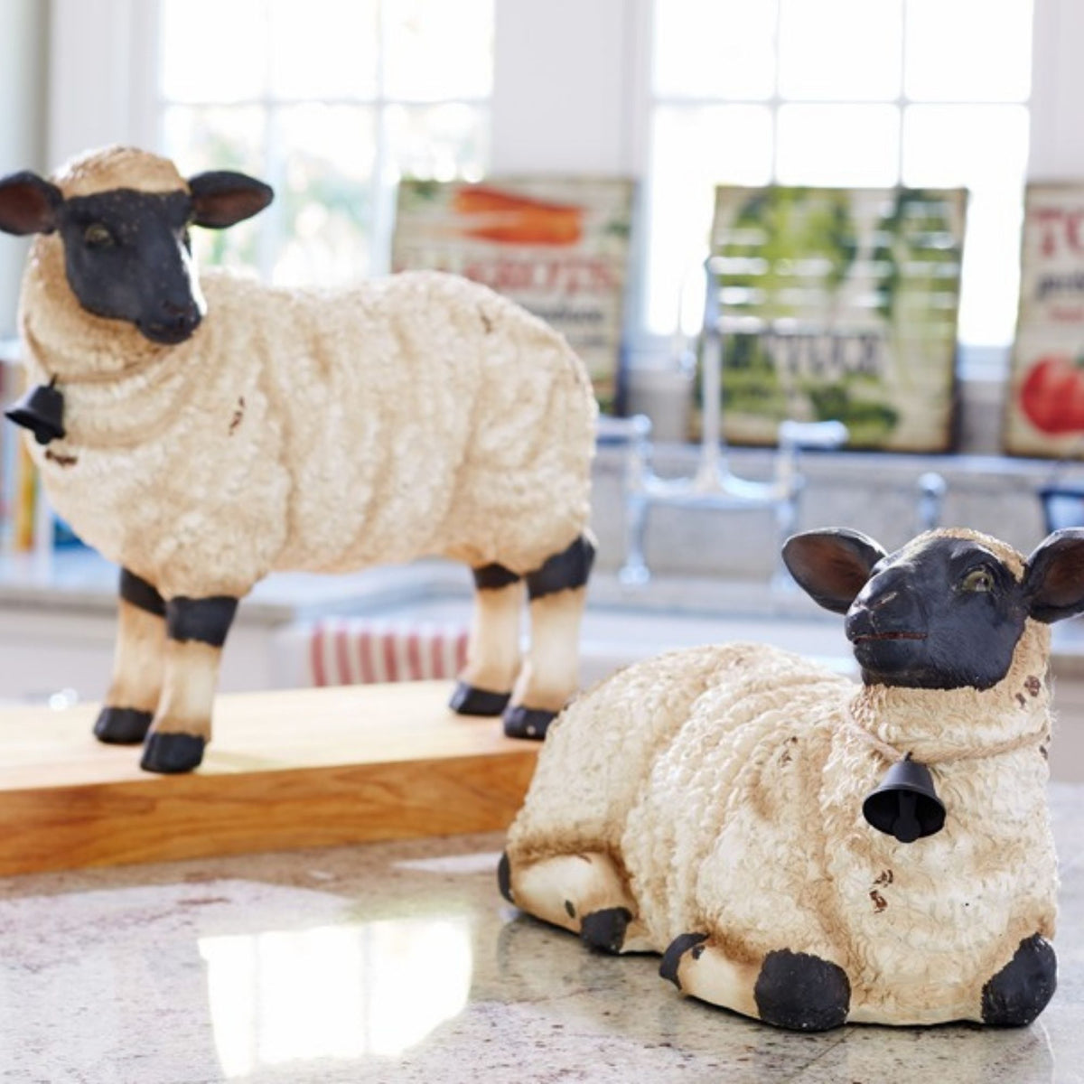 Rustic Sheep Figurine with Bell Accent (Set of 2) -Ship Only