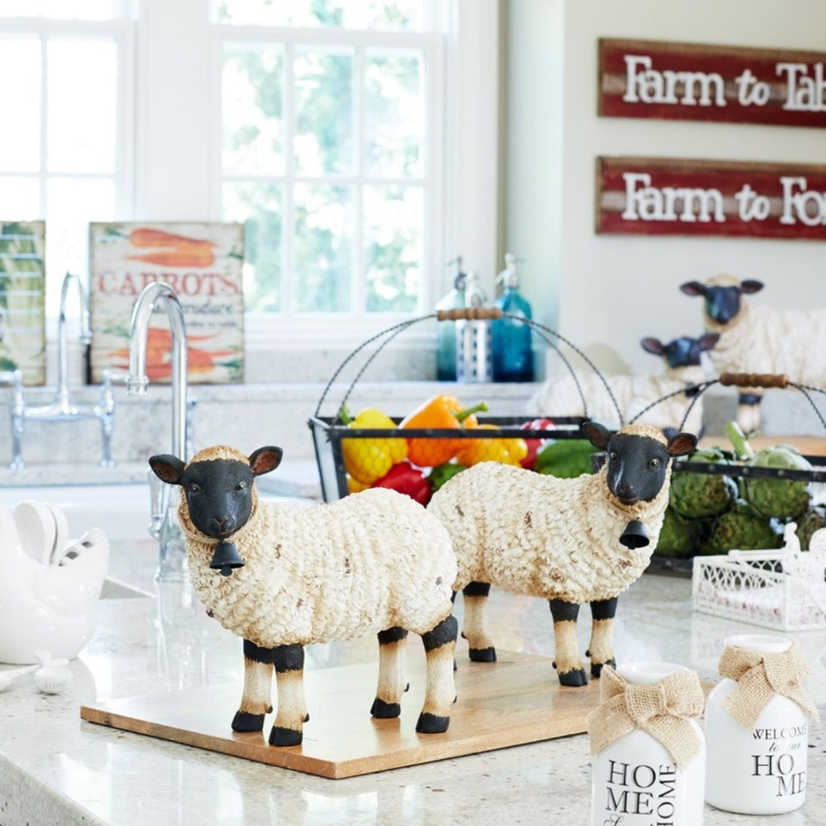 Rustic Sheep Figurine with Bell Accent (Set of 2) -Ship Only