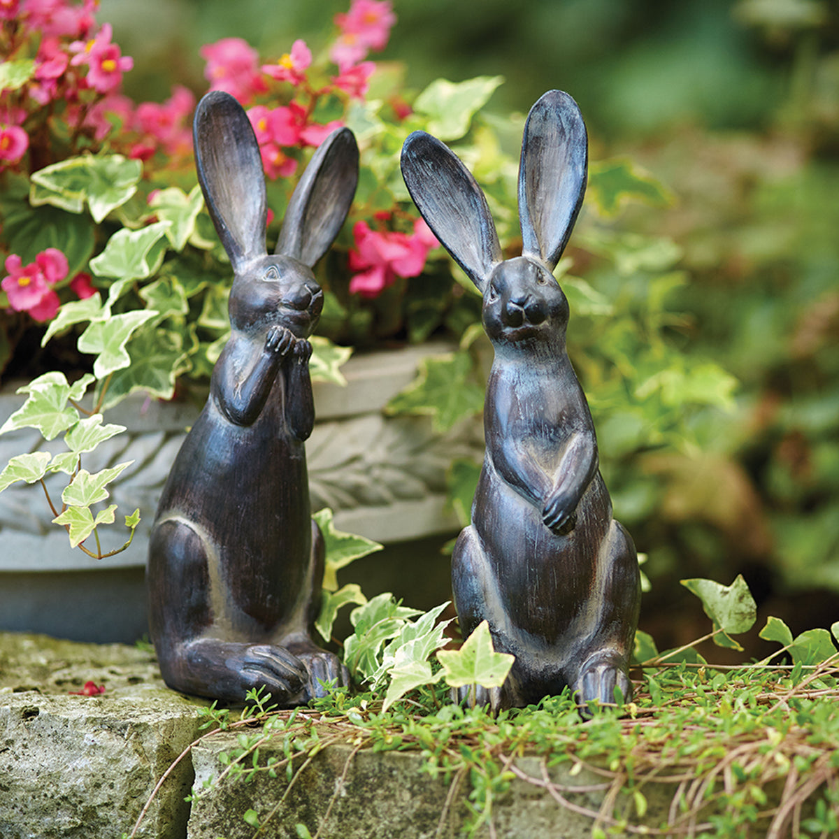Brown Long Ear Rabbit Statue (Set of 2) -Ship Only