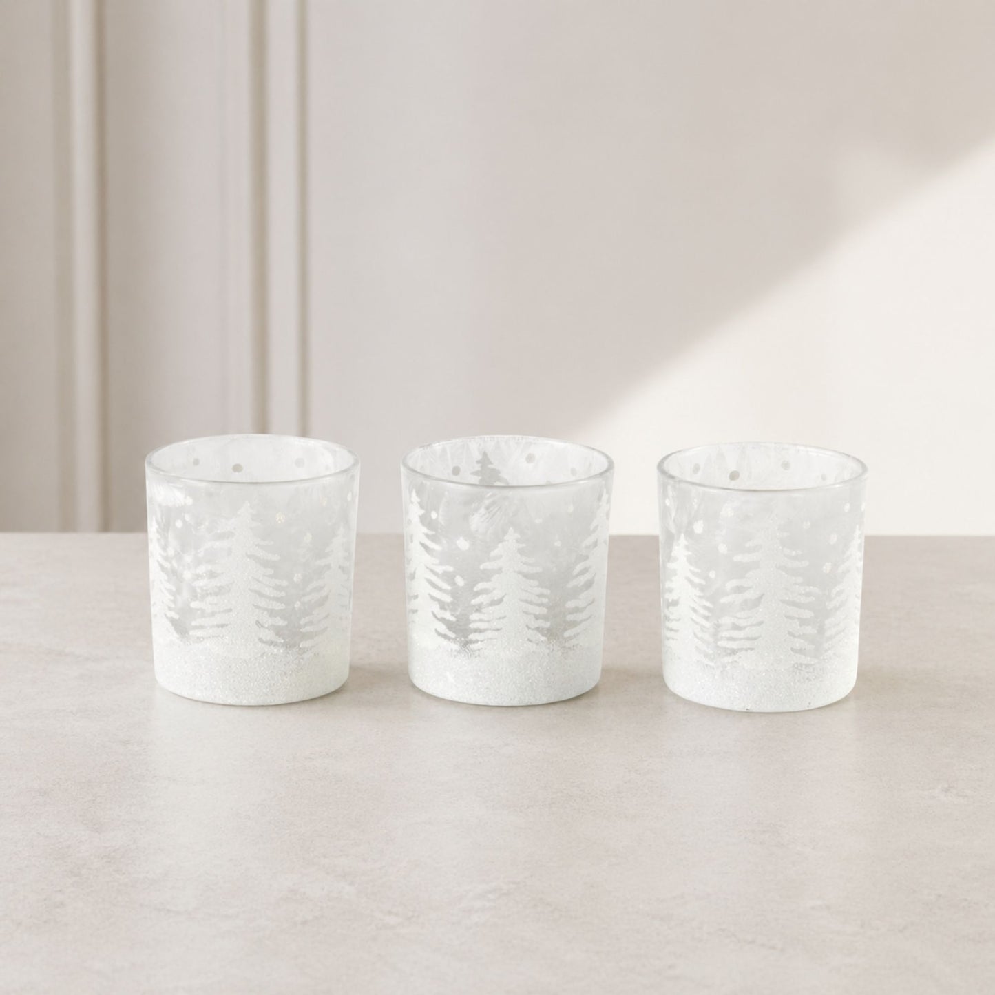 Frosted Votive Candle Holder with Snowy Forest (Set of 12) -Ship Only