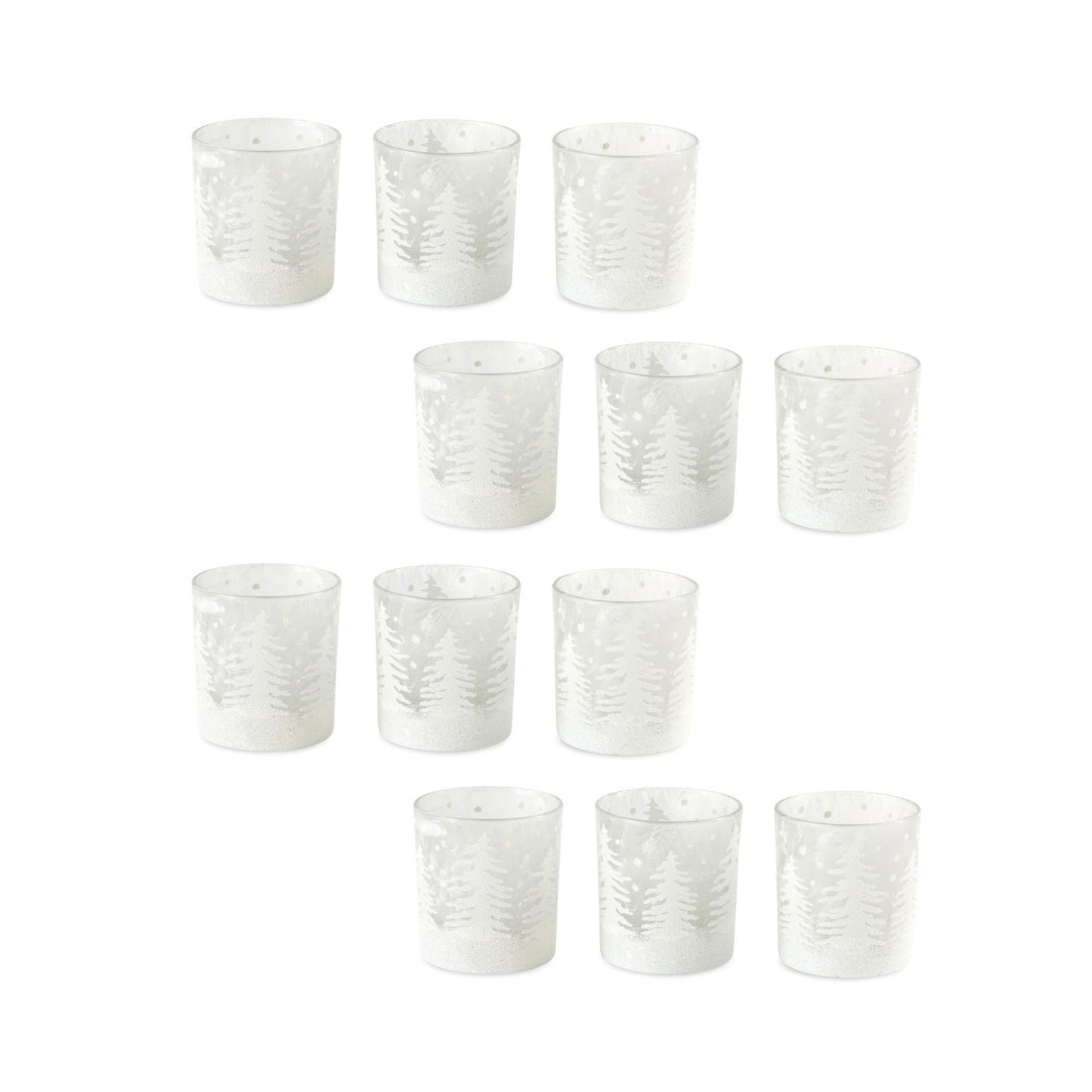 Frosted Votive Candle Holder with Snowy Forest (Set of 12) -Ship Only