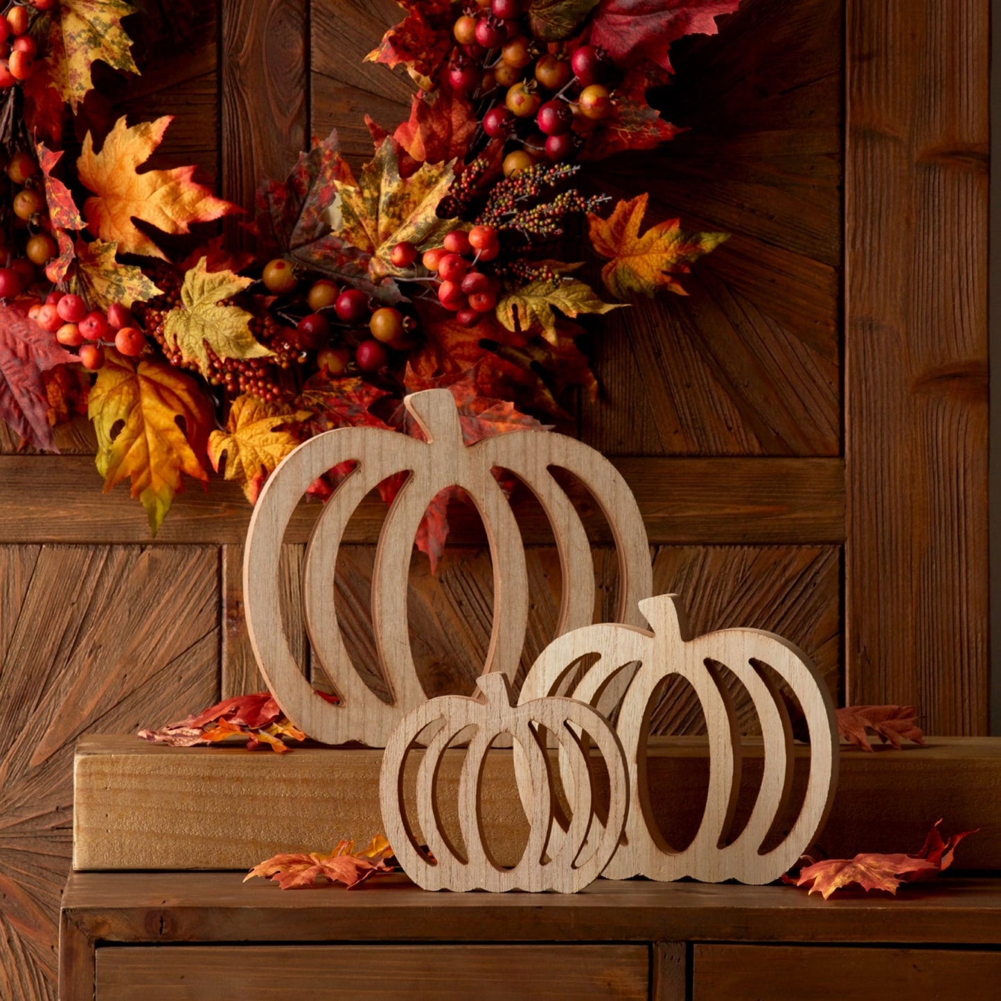 Wood Pumpkin Cut-Out (Set of 6) -Ship Only