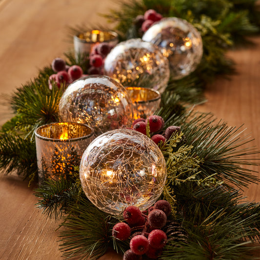 3.5" Ball Ornaments (Set of 2 ) w/LED Light String 4.5'L Glass -Ship Only