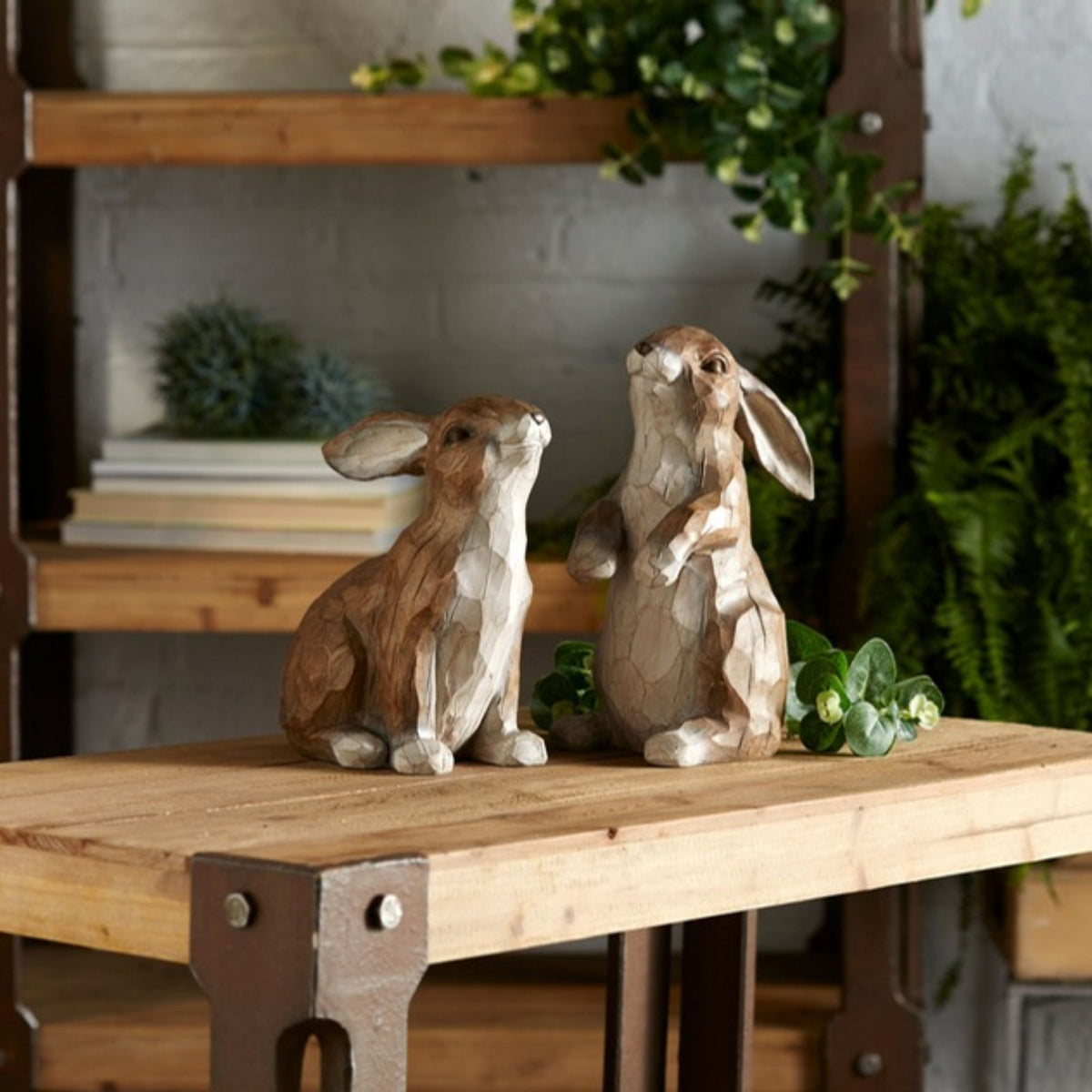 Carved Stone Garden Rabbit Figurine (Set of 2) -Ship Only
