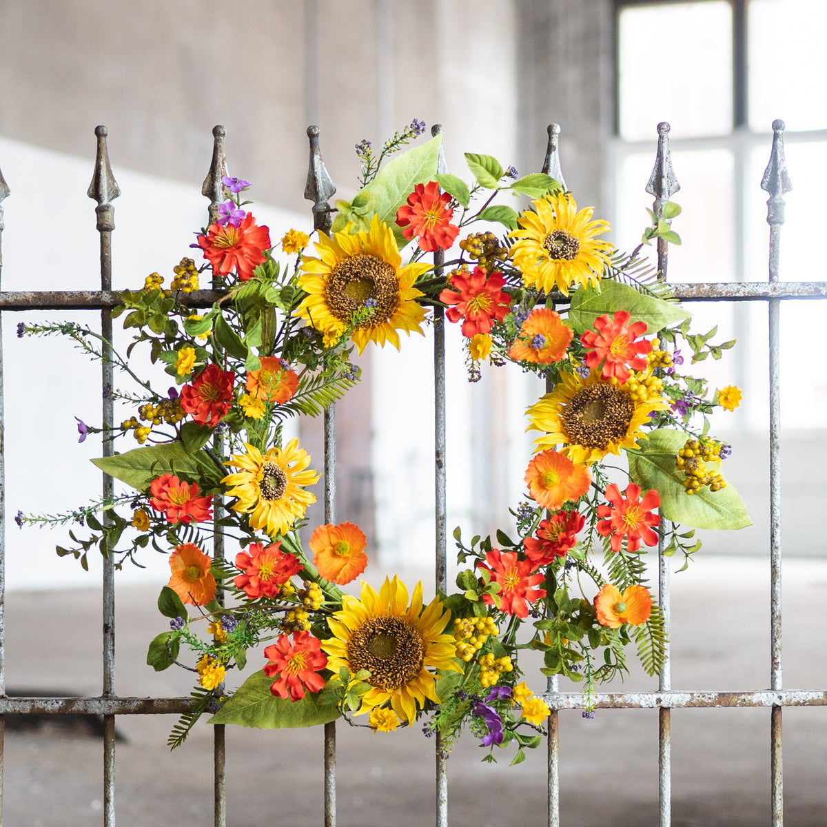 Mixed Sunflower Floral Wreath 22"D -Ship Only