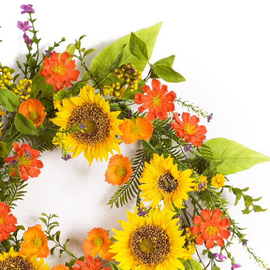 Mixed Sunflower Floral Wreath 22"D -Ship Only