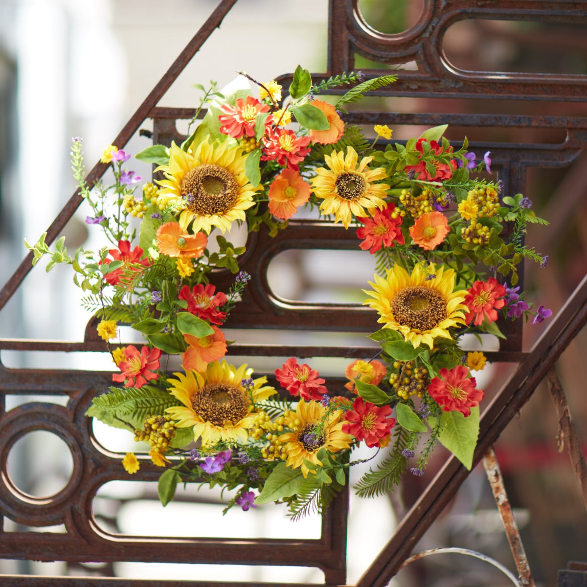Mixed Sunflower Floral Wreath 22"D -Ship Only