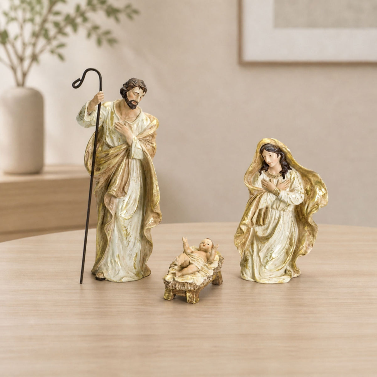 Nativity Holy Family Figurines with Gold Accents (Set of 3) -Ship Only
