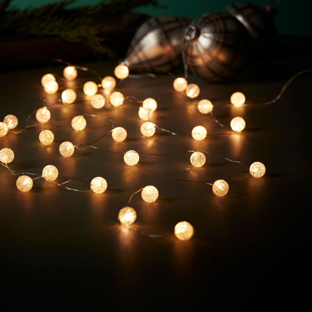LED Crackle Glass Ball Light String 11'L -Ship Only