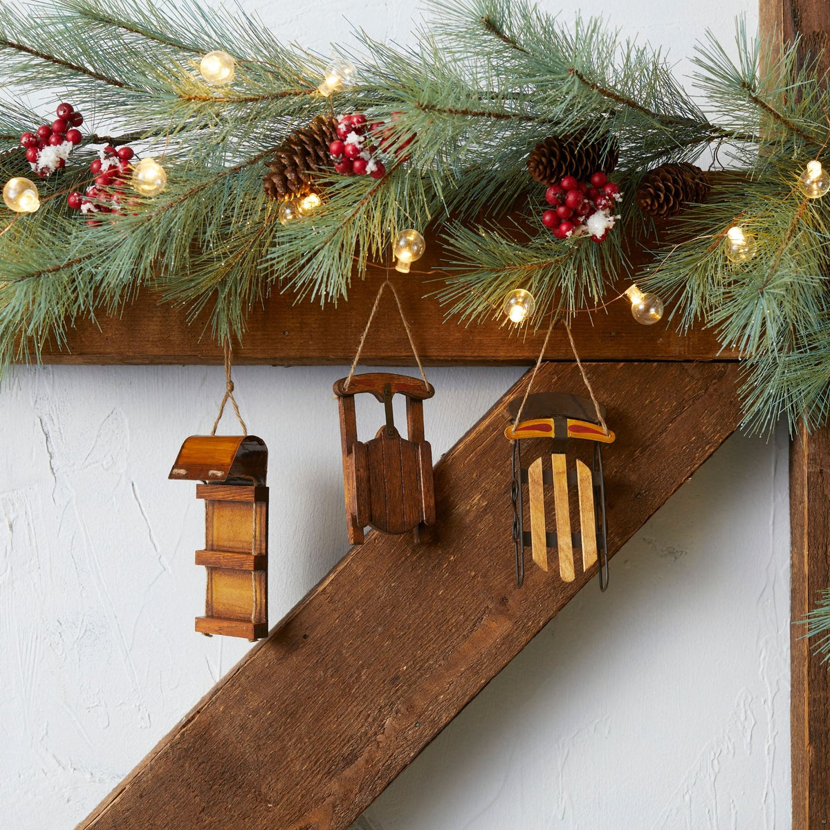 Vintage Wood Sled Tree Ornament (Set of 12) -Ship Only