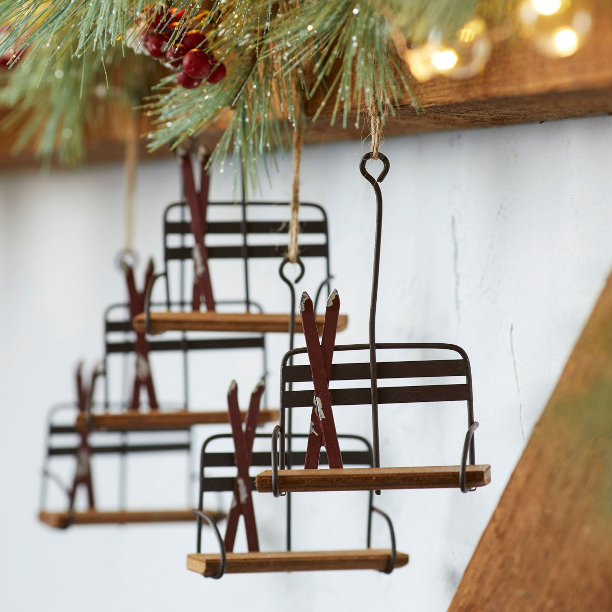 Vintage Wood and Metal Ski Chair Lift Ornament (Set of 12) -Ship Only