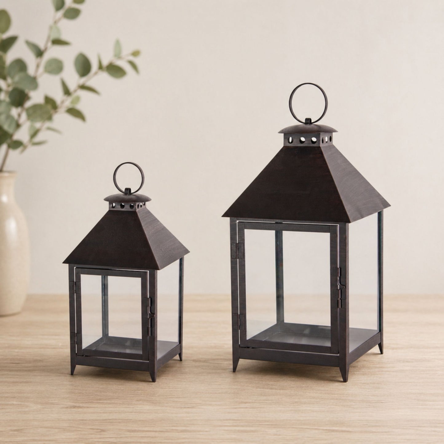 Footed Iron Metal Lantern (Set of 2) -Ship Only