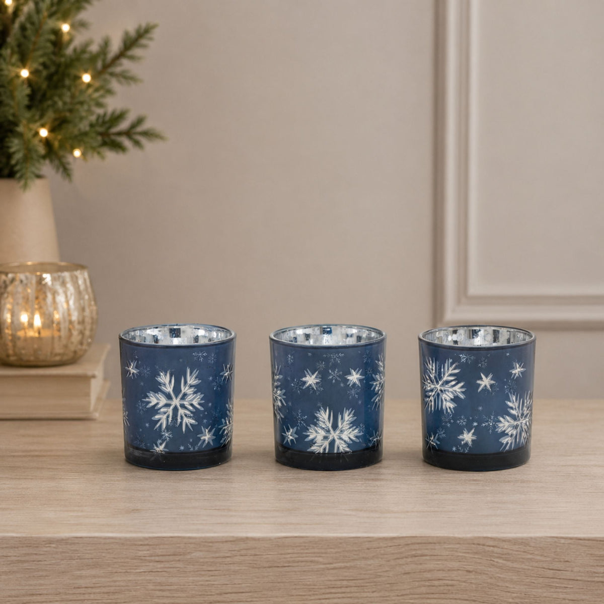 Frosted Votive Candle Holder with Snowflake Design (Set of 3) -Ship Only
