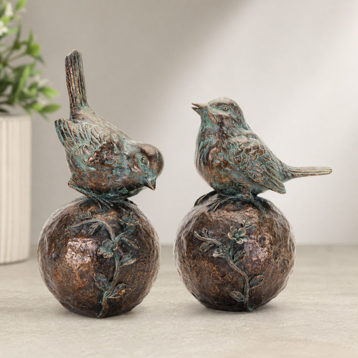 Perched Bird on Orb with Bronze Finish (Set of 2) -Ship Only