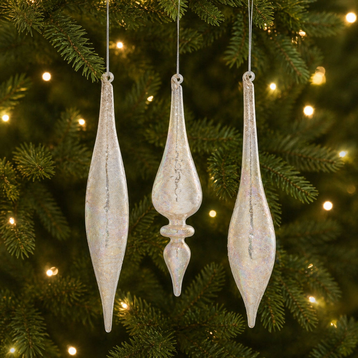 Champagne Jeweled Glass Drop Ornament (Set of 6) -Ship Only