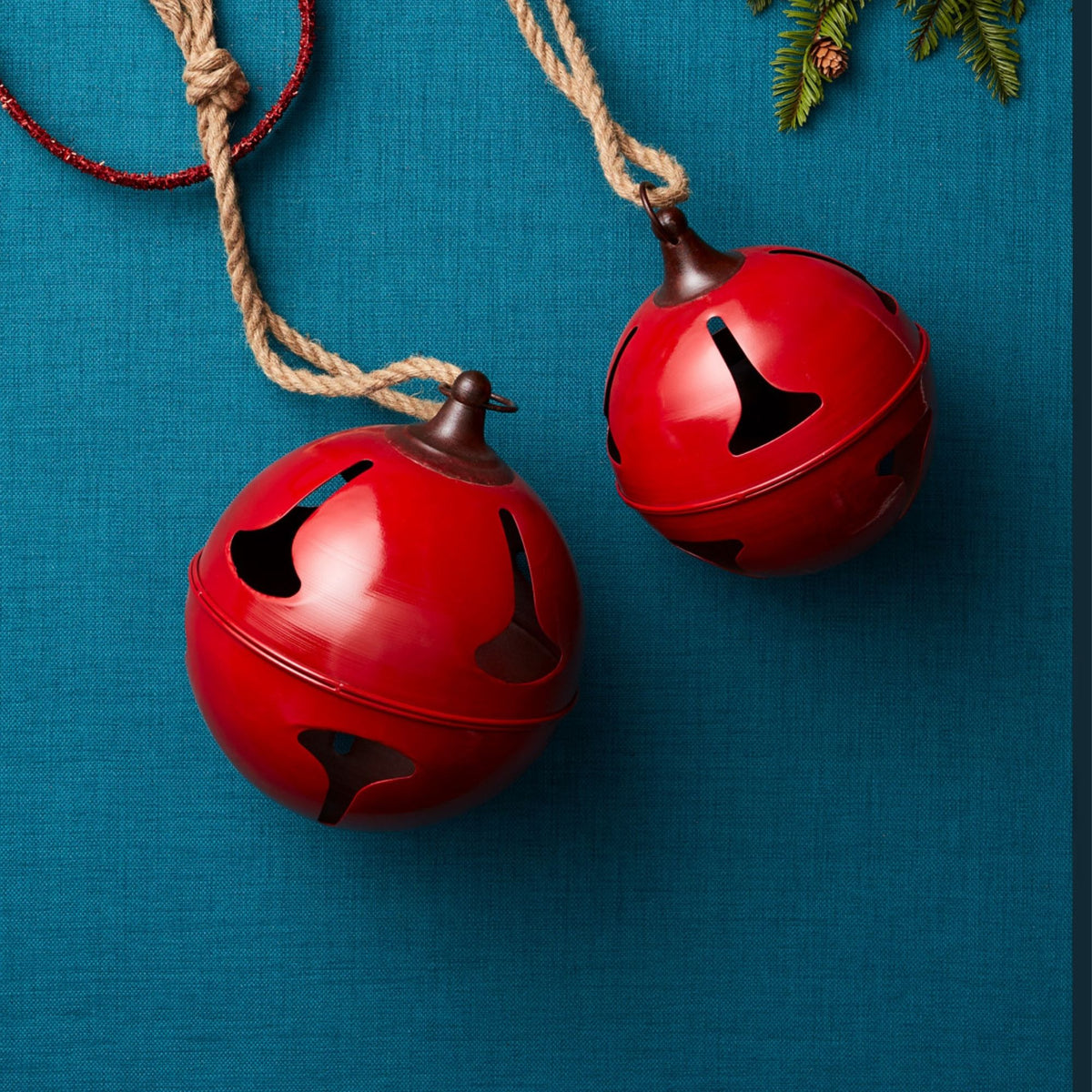 Red Metal Sleigh Bell with Jute Hanger (Set of 2) -Ship Only