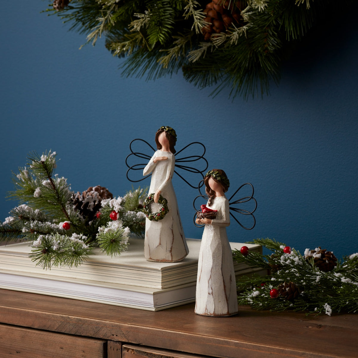 Frosted Winter Angel with Bird and Wreath Accent (Set of 6) -Ship Only