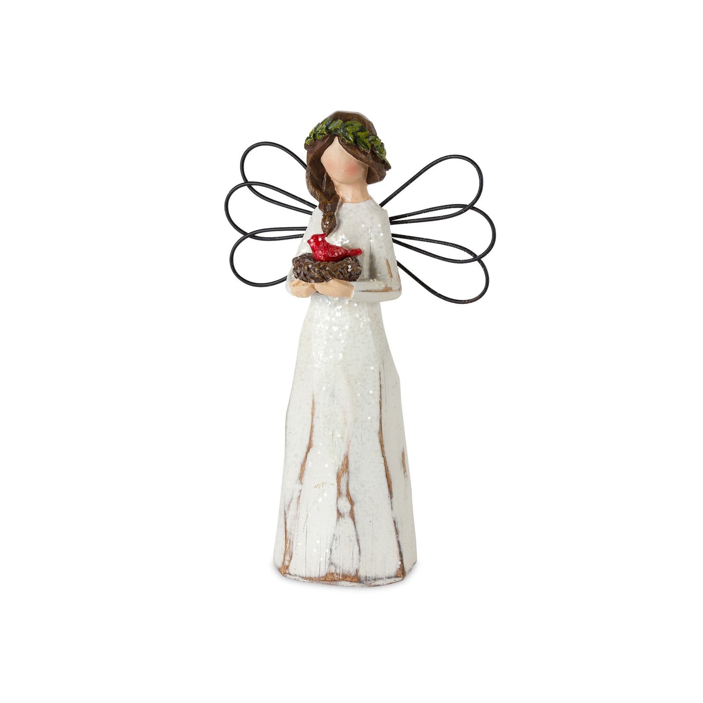 Frosted Winter Angel with Bird and Wreath Accent (Set of 6) -Ship Only