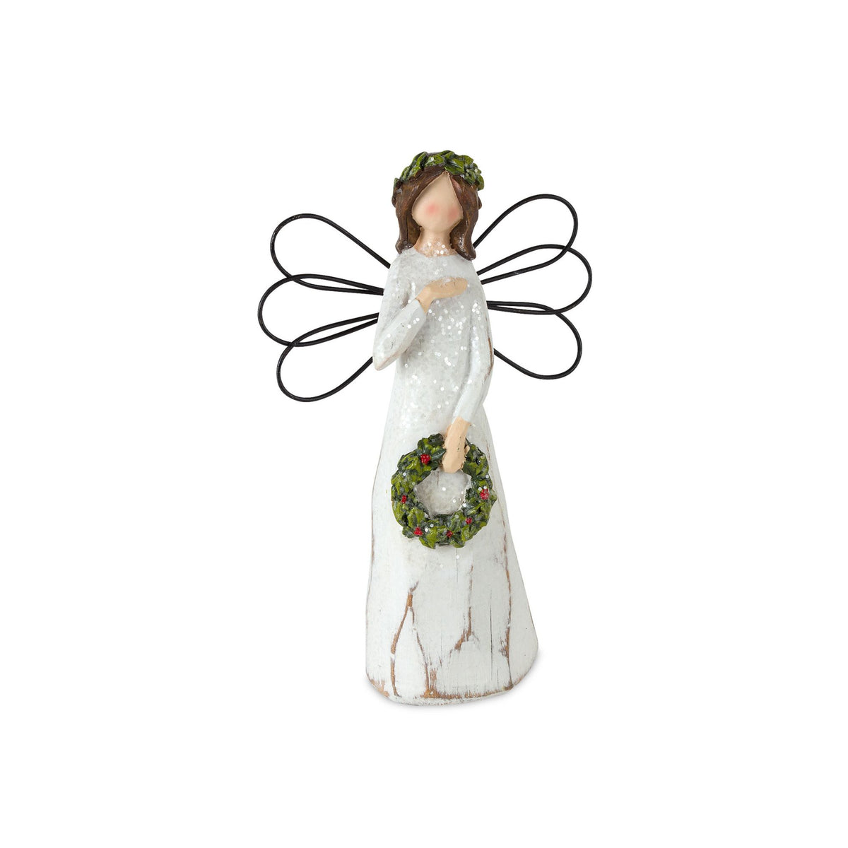 Frosted Winter Angel with Bird and Wreath Accent (Set of 6) -Ship Only
