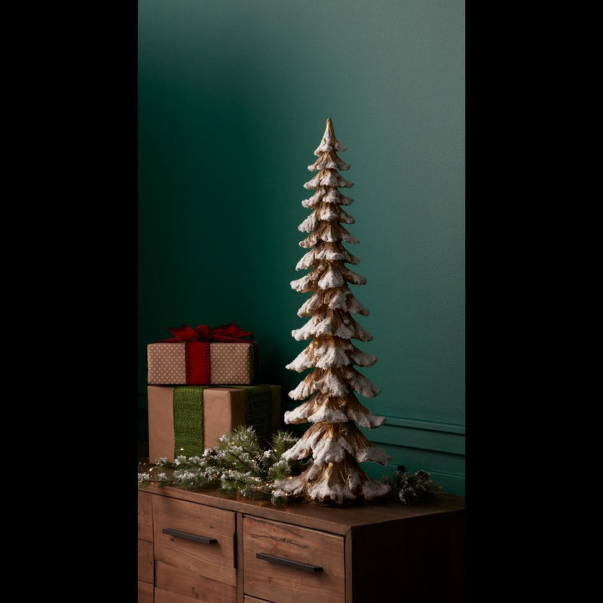 Gold Flocked Pine Tree 34.5"H -Ship Only