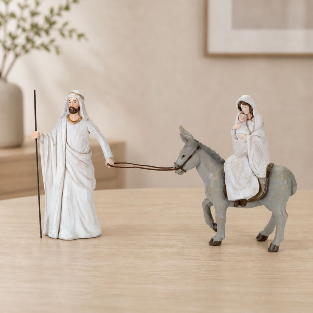 Holiday Family with Donkey and Baby Figurine 11"H -Ship Only