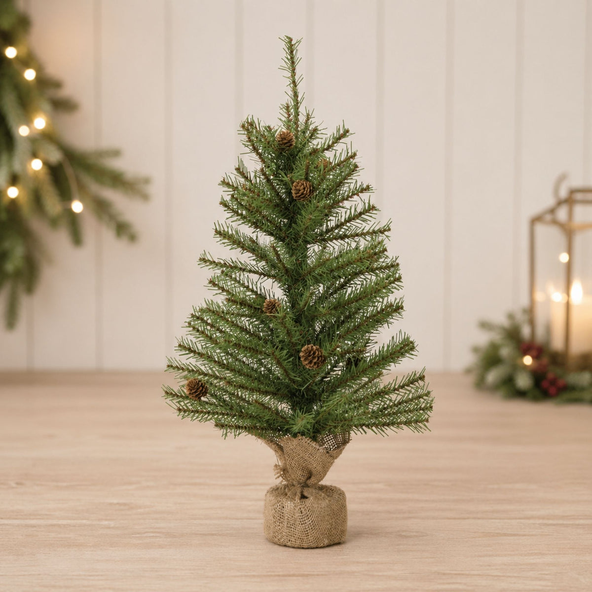 Mini Pine Tree with Burlap Bag Base and Pinecone Accents (Set of 2) -Ship Only